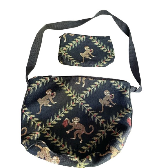 Doodle Bags Stuart FL Black Embroidered Monkey Tapestry Shoulder Bag & Pouch - Picture 11 of 16